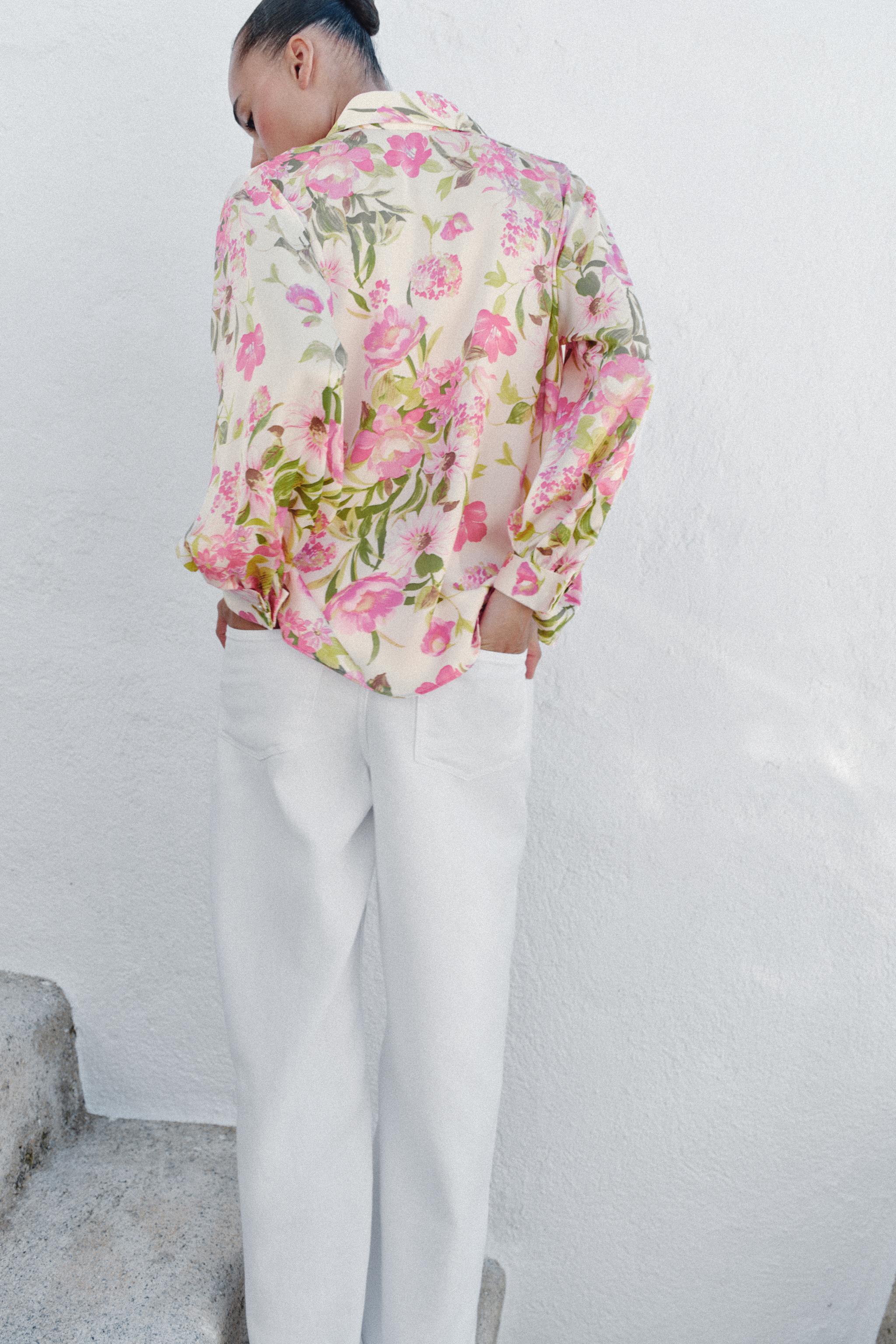 FLORAL PRINT SATIN EFFECT SHIRT